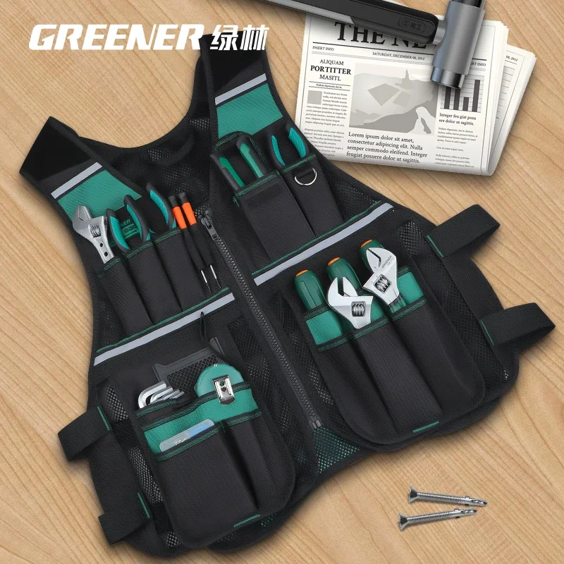 Professional Electrician Tool Vest with Multiple Pockets, Wearable Tool Bag for Electricians and Woodworkers