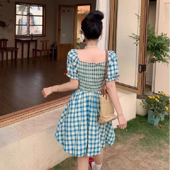 Vestidos de manga curta das mulheres petite primavera gaze frisado em camadas puff manga império cintura fairycore fofo sonhador bonito doce picante