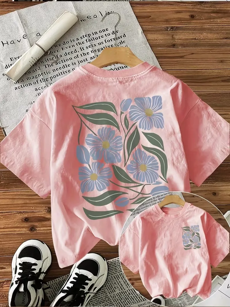 90s Flower Y2k 100% Cotton Women's Retro Floral Print T-Shirt Soft Crew Neck Short Sleeve Top Vintage Shirt Floral Design