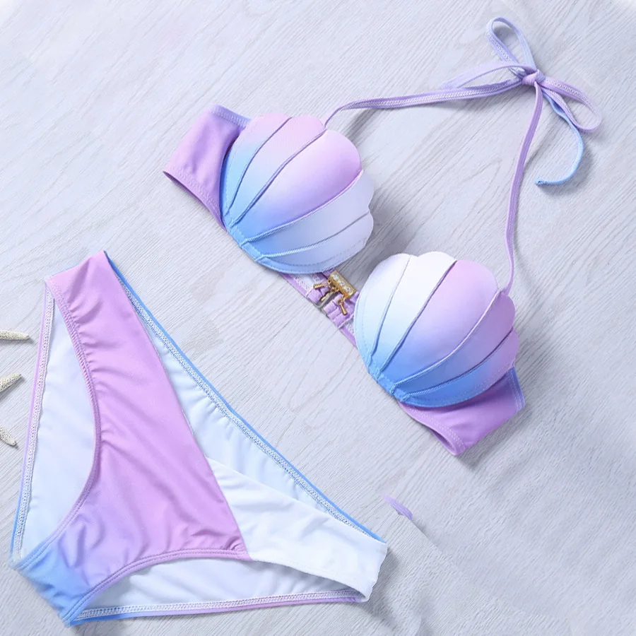 Bikini de sirena para mujer, traje de baño de poliéster con gradiente, traje de baño ajustado con espalda descubierta, traje de baño de verano de