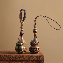 Natural Green Sandalwood Hollow Gourd Car Key Ring Pendant Men's Female Birth Year Hanging Ornaments