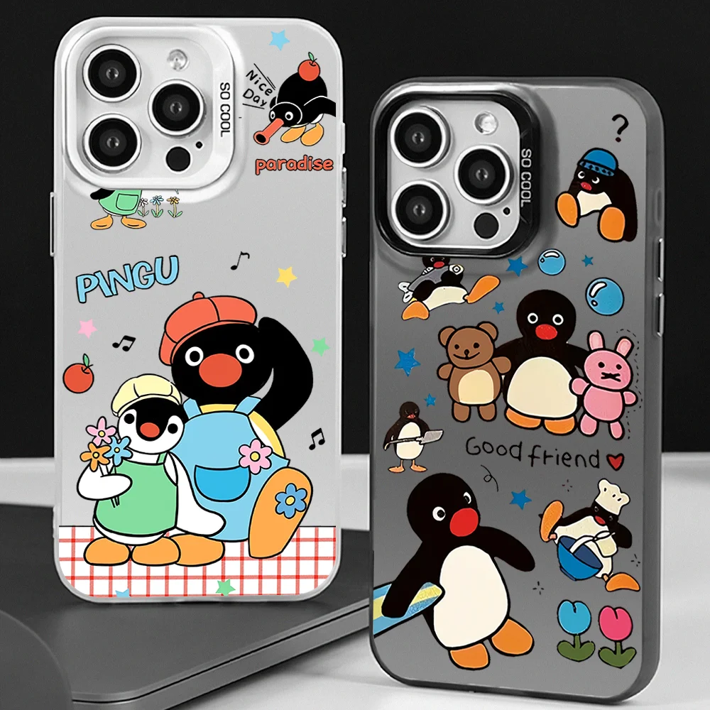 Kawaii Pingu Cute Phone Case for iPhone 12 11 13 14 15 16 Max Pro Plus Laser Cover