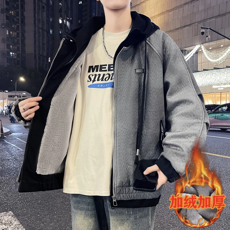 

High Quality Thicken Fleece Liner Hooded Jackets 2025 Winter Men's Outwear Windproof Warm Plush Coat Casual Velvet Padded Parkas