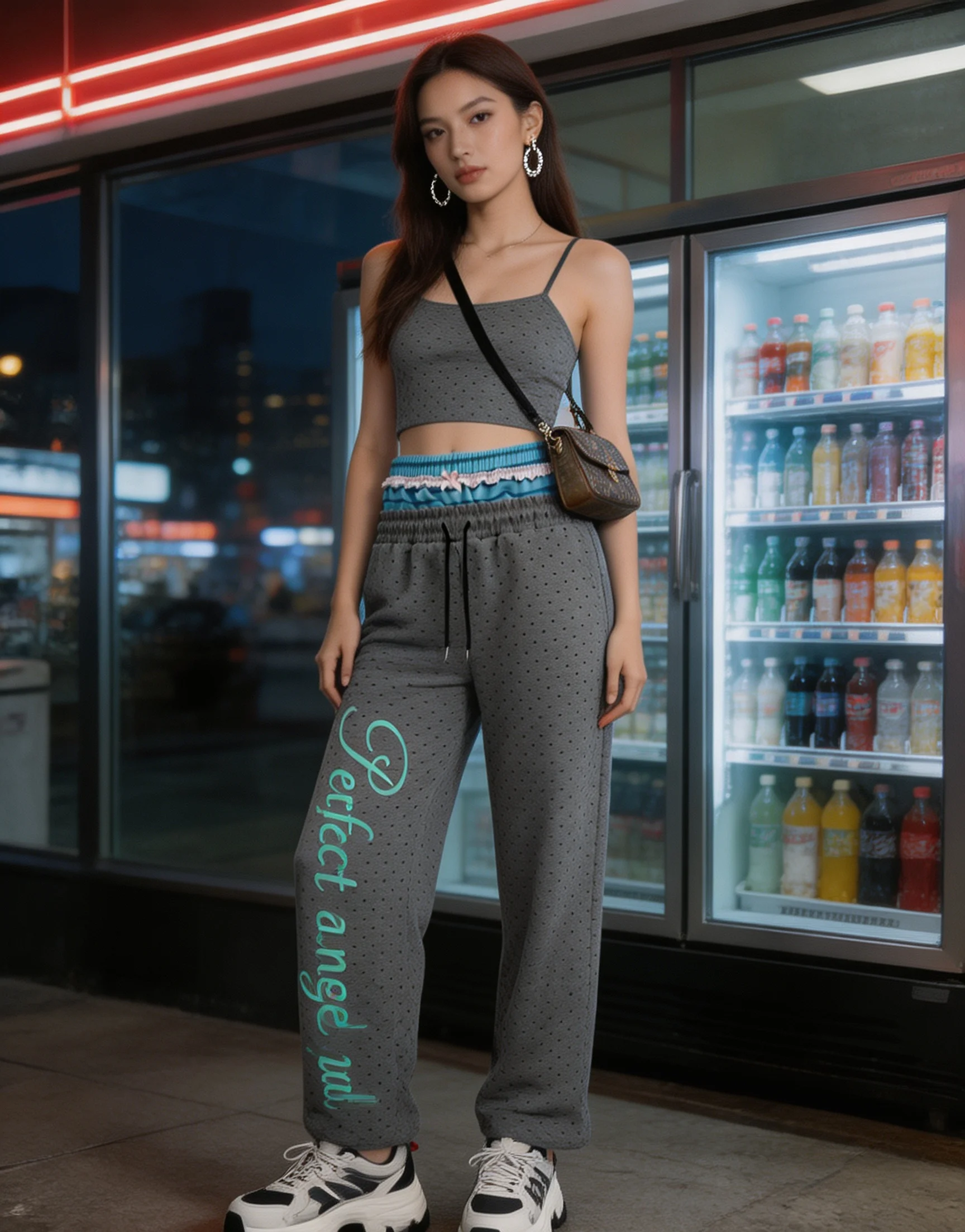 Millennium Spice Girl Double Waist Gray Polo Dot Letter Printed Loose Drawstring Trousers