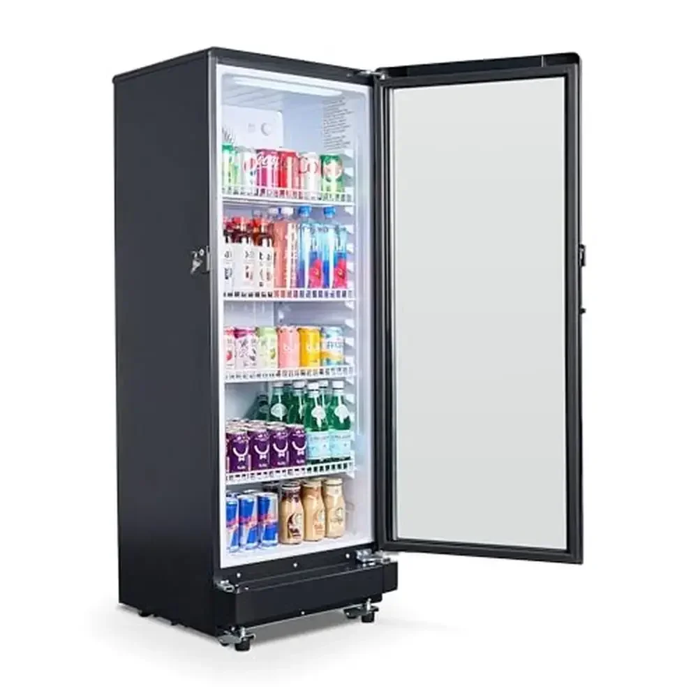 Glass Door Display Refrigerator Commercial Beverage Cooler 7.1 cu ft Freestanding with Wheels Manual Defrost Freezerless 21.06"D