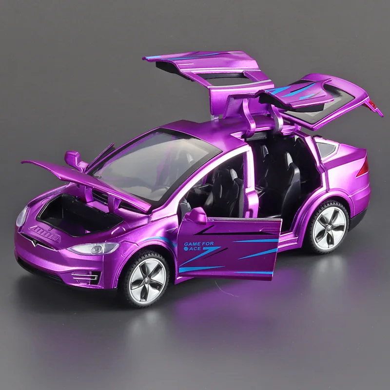 Schaal 1:32 Model X Y S Legering Model Auto Diecasts Metalen Speelgoed Stad Voertuigen Simulatie Geluid LED Licht Collectie Trek Auto