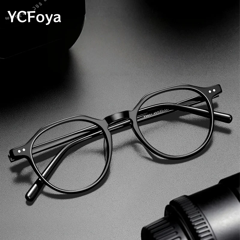 

YCFoya Men's High Quality Acetate Retro Square Glasses Fashion Big size Women Optical Prescription Eyeglasses Frame 9601