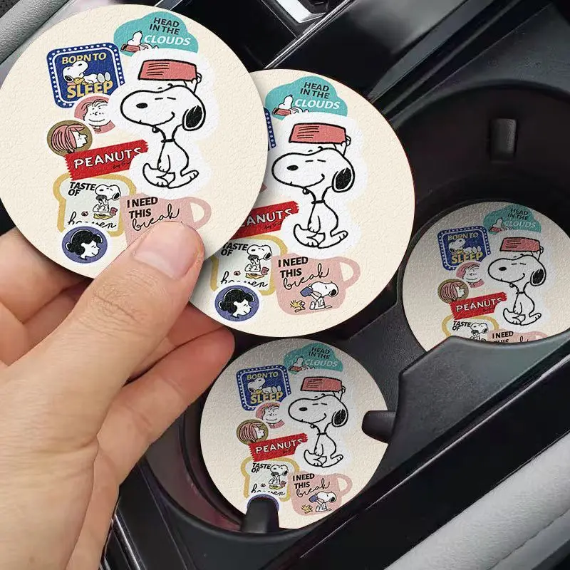 Snoopy Couple Coaster Creative Cartoon Peripheral Car Water Coaster Insulation Pad Personalized Car Interior Accessories Gift