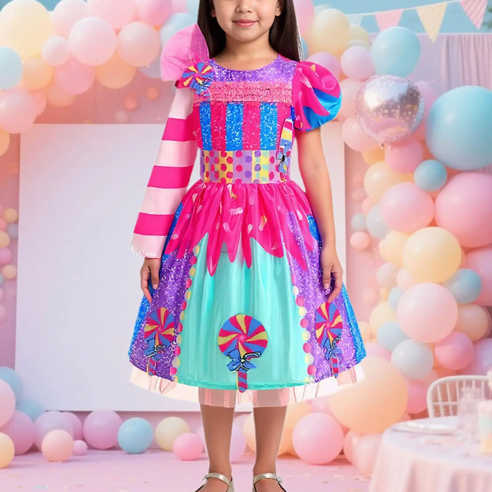 Little Girls Candy Dress Rainbow Dress Lollipop Dress Princess Dress for Masquerade Halloween Role Playing Party Cosplay