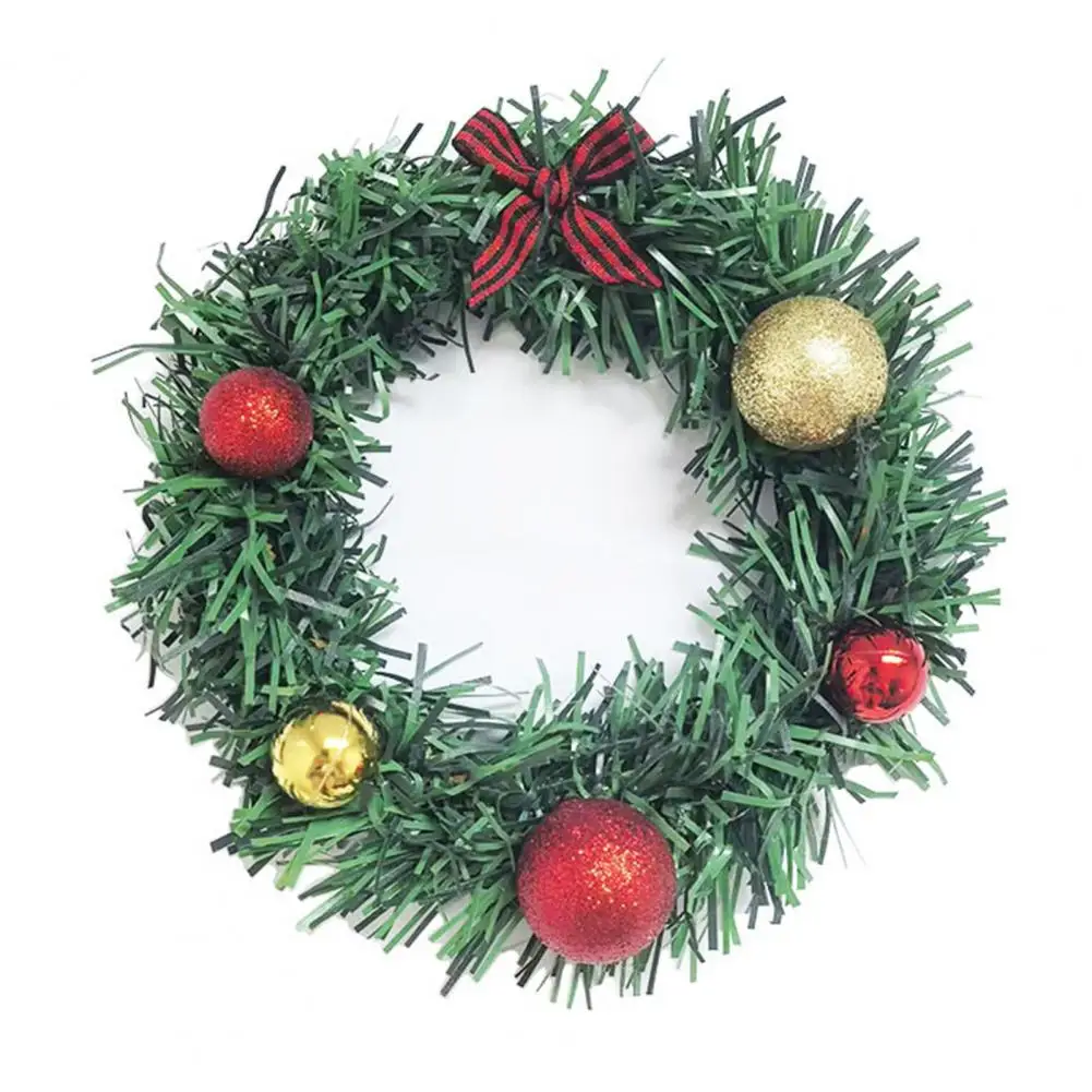Simple Comfortable Garland Home Decor Wreath Festive Mini Christmas Wreath with Glitter Balls Bow Small Artificial for Holiday