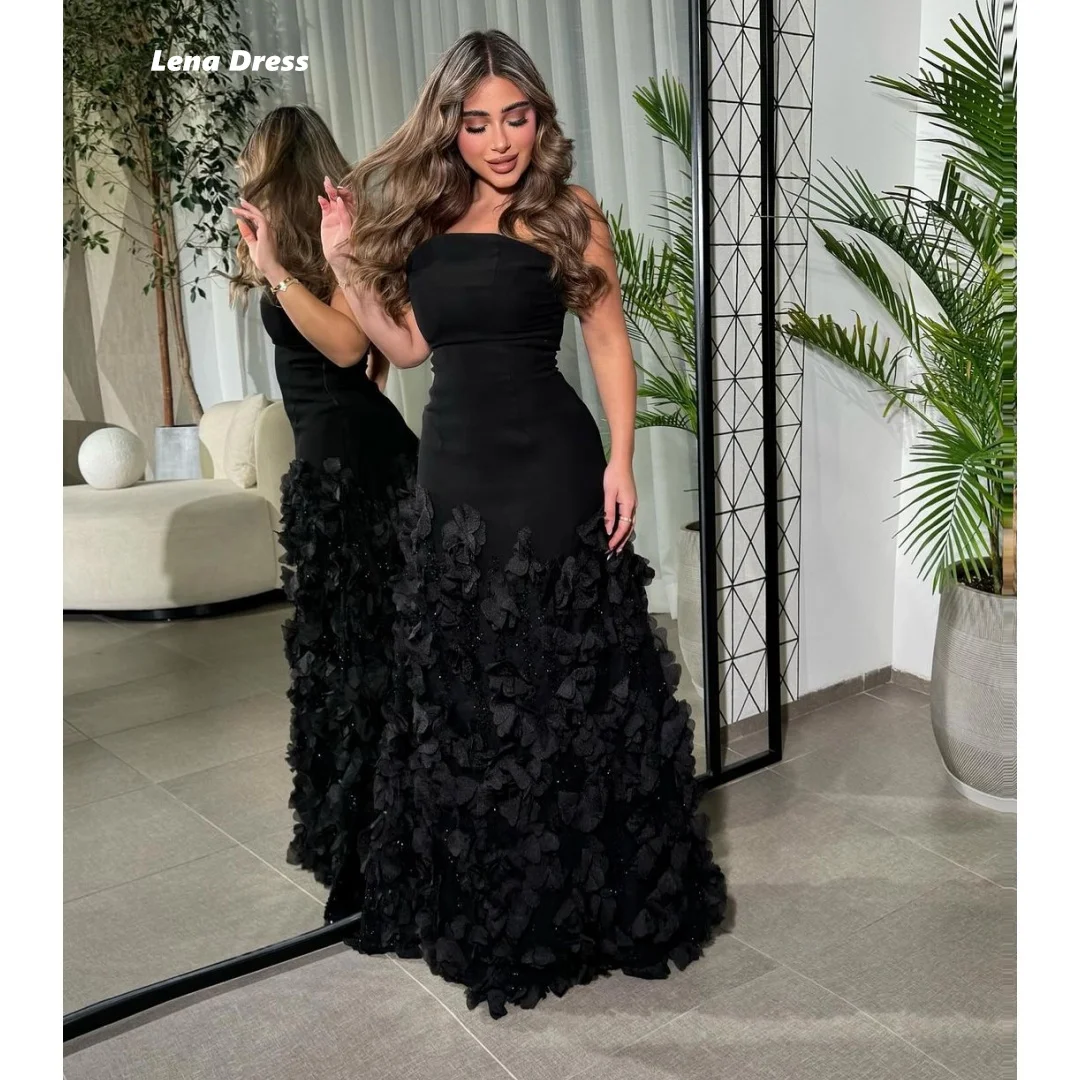 

Lena Off-shoulder Luxurious Women's Evening Dresses 2025 Luxury Women Evening Dress Black Custom Made Flowers Elegant Gown Prom