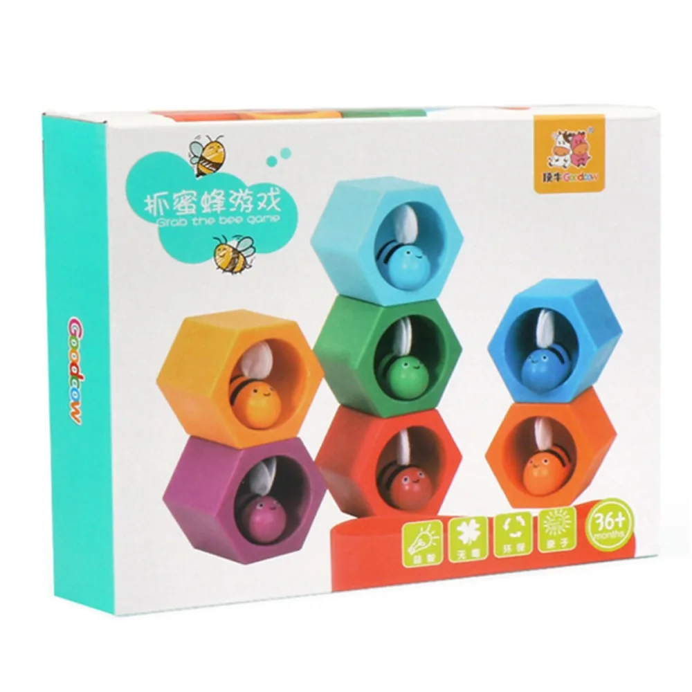 New Sturdy Wooden Honey Bee Toy Reallistic Eco-Friendly Wooden Bee Hive Game Colorful Educational Toy Kids' Beehiive Toy