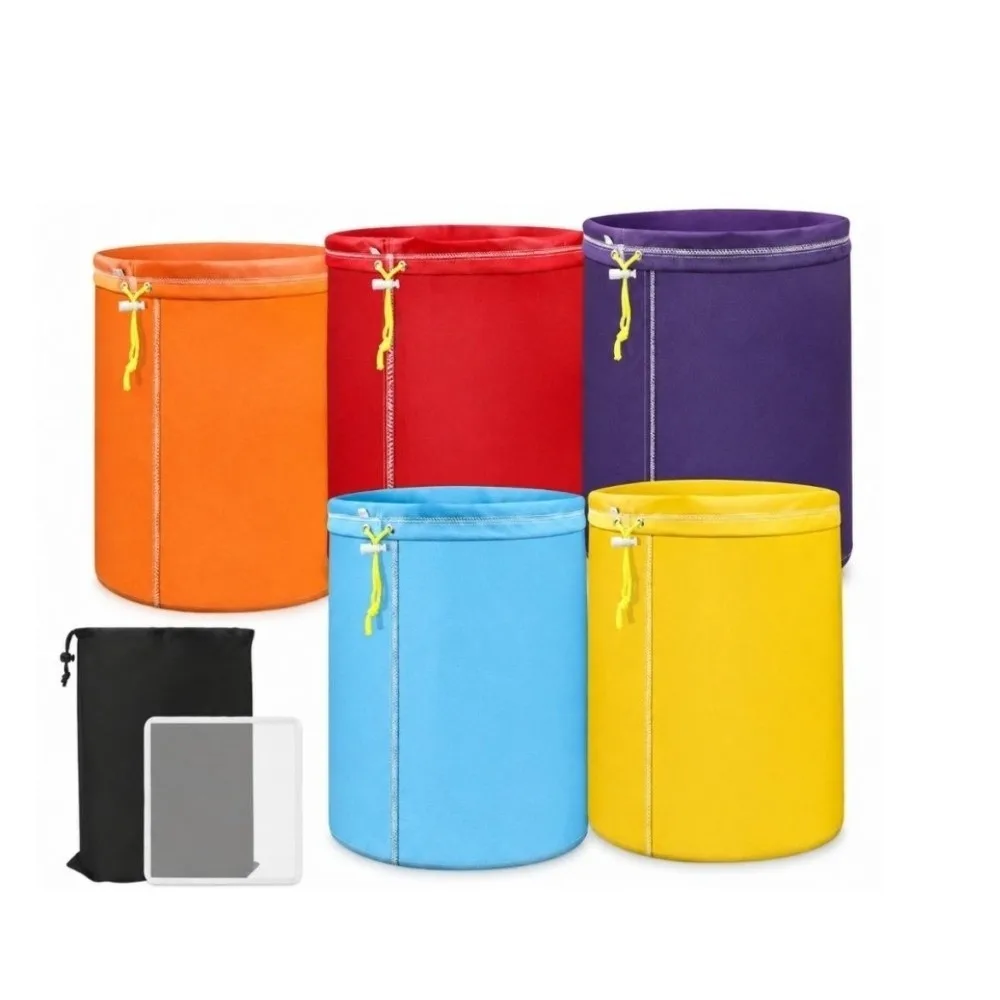 5PCS 25-220 Micron Filter Bag Set 5 Gallon Adjustable Drawstring Hydroponic Filter Bags Oxford ,Nylon Reusable