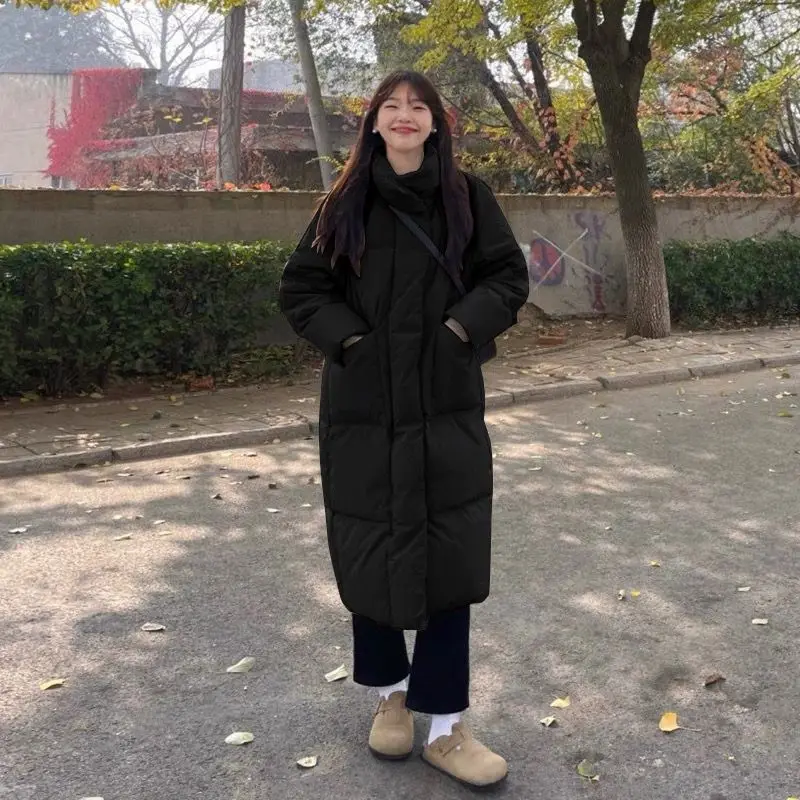 Parkas Jacket Cotton Padded Long Coat Women Thick Stand Collar Pockets Outerwear Office Lady Puffer Overcoat Windproof Winter