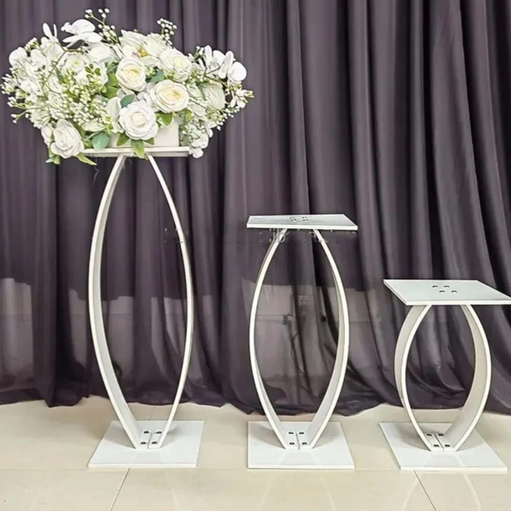 10pcs 60/70/80/90/100cm curved Flower Stand White Black Flower Rack Table Centerpiece for Wedding Decor