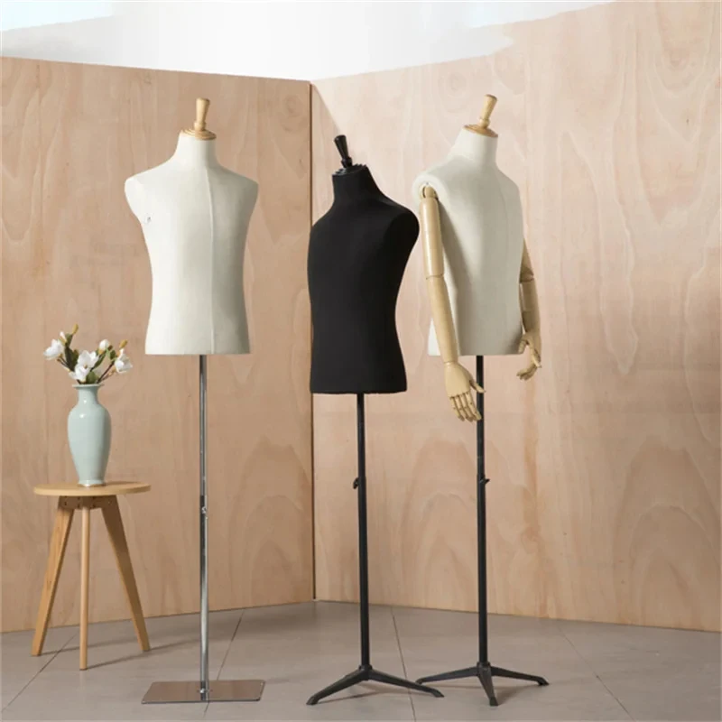 Cloth Covered Male Mannequin Half Body Real Size Men's Suit Display Stand Clothing Store Window Dummy with Metal Adjustable Rack