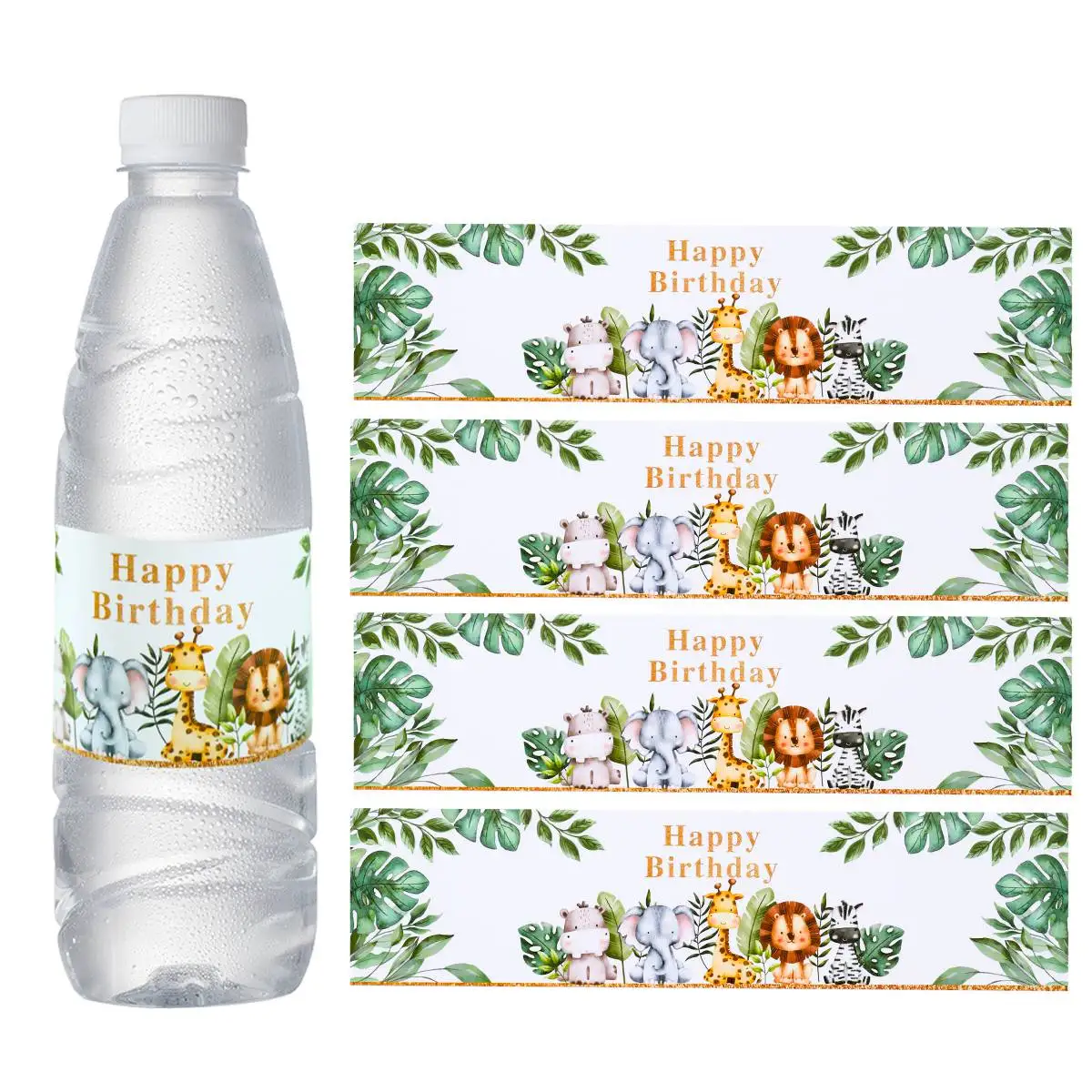 10pcs Jungle Animal Bottle Stickers Happy Safari Birthday Party Decoration Kids 1st Birthday Baby Shower  Party Supplies