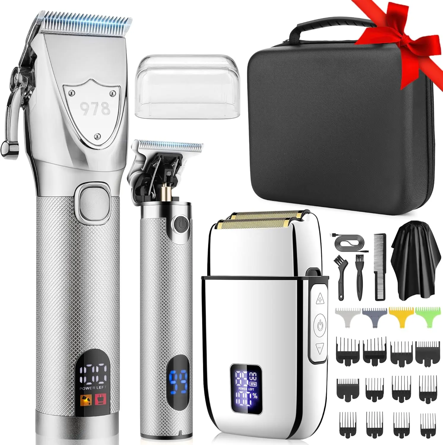 

Professional Rechargeable Hair Clippers and Beard Trimmer Set with Travel Case for Men - Grooming Kit