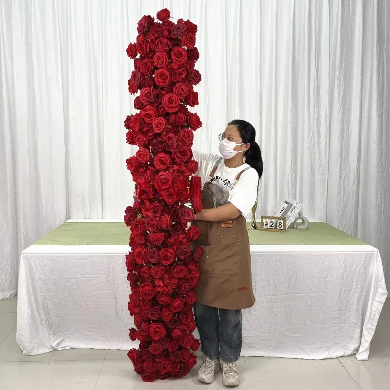 factory hot sale wedding faux silk flower runner big 200cm artificial silk rose red flower runner