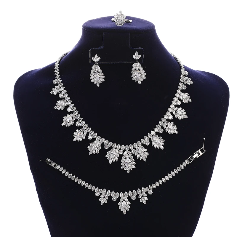 

Комплект ювелирных изделий HADIYANA, новое великолепное женское свадебное ожерелье, серьги, кольцо и браслет, комплект BN7934, подарок на день рождения