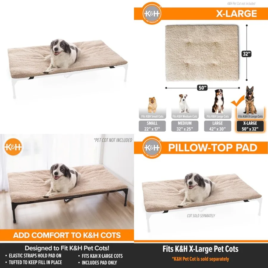 

Dog Cot Pad Cot Sold Separately,Pillow-Top Comfort Bed for KandH XL Elevated Dog Beds, Soft and Fluffy, Secure Fit Straps, Mach