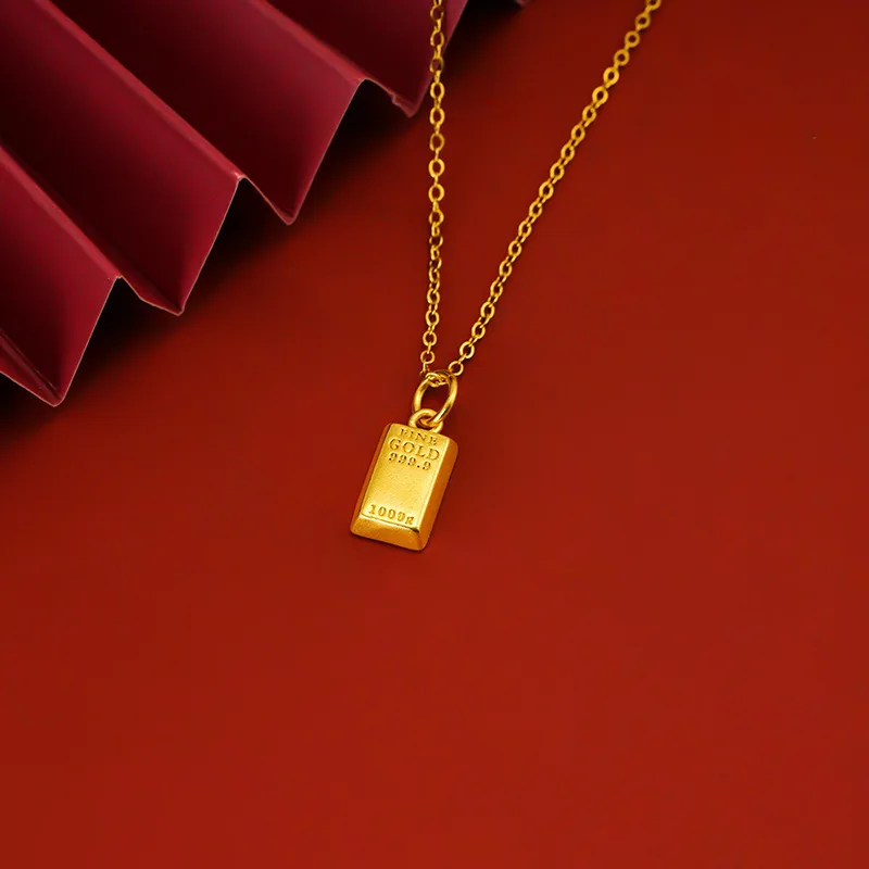 

18K Gold Necklace Gold Brick Pendant Womens AU750 Pendant Rich Clavicle Chain Jewelry Metal Seal