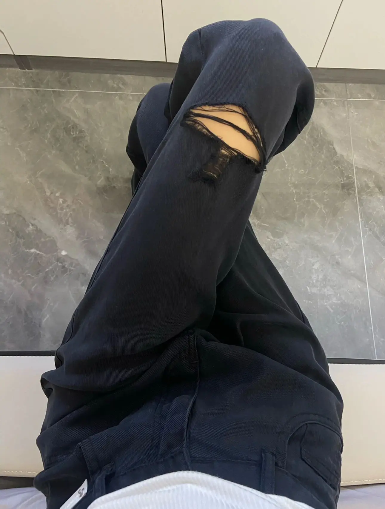 

Джинсы с широкими штанинами из ледяного шелка с рваными отверстиями, женские тонкие новые джинсы большого размера с высокой талией, длинные прямые брюки-трубы, летние против морщин