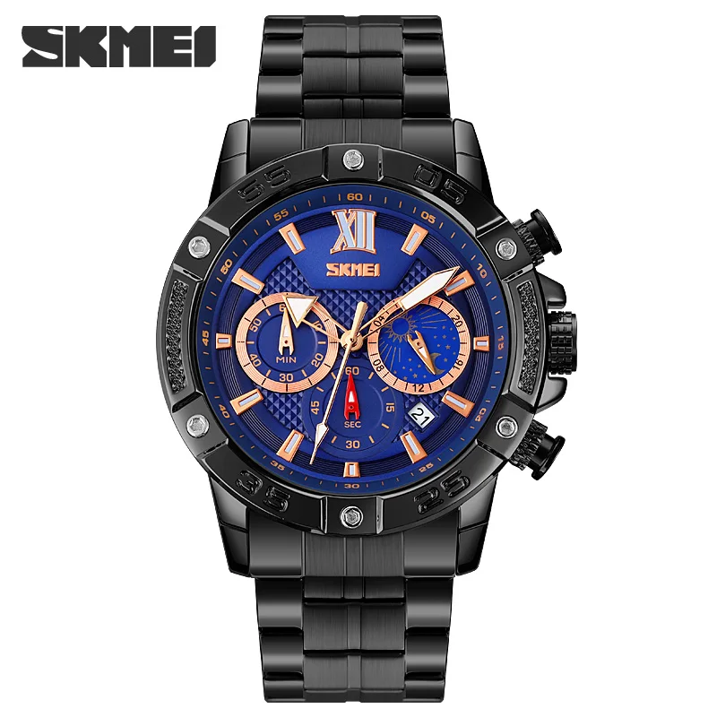 Man Watch Luxury Business Quartz Mens Watches Full Steel Waterproof Chronograph Charm Wristwatch Male SKMEI Relogio Masculino