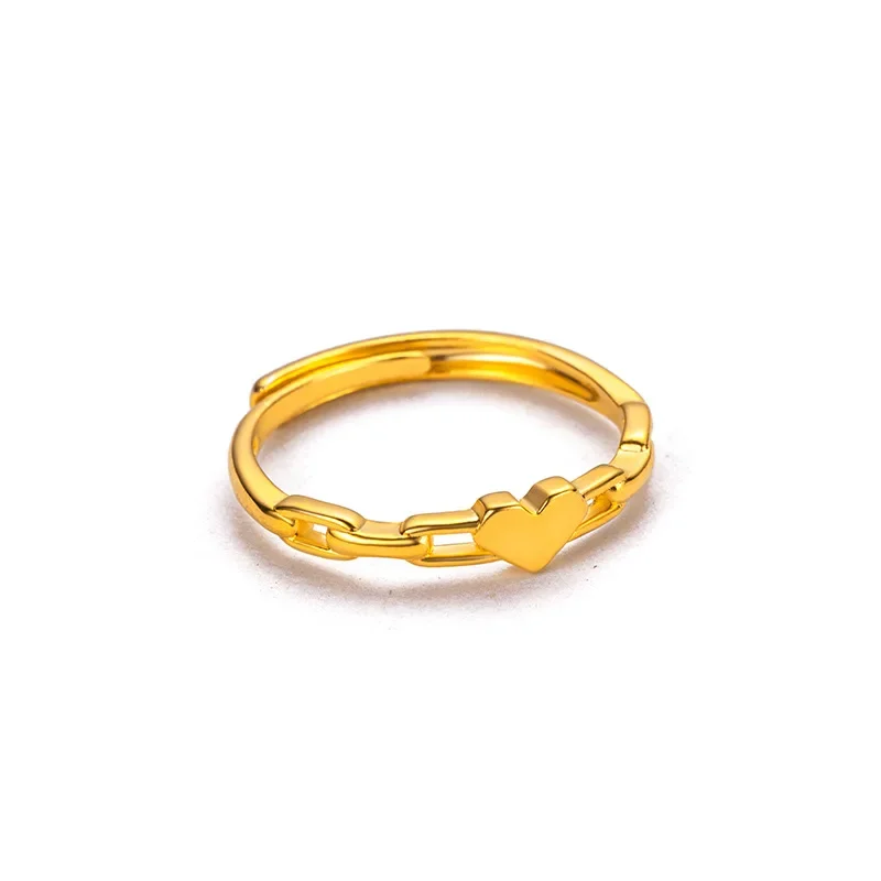 9999 real gold 24K yellow gold Love Chain Ring Adjustable Ring