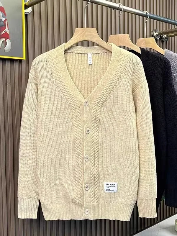 

Faionable Knitted V-Ne Cardigan Men's Autumn Winter Twist Stripe Slim Fit Long Sve Sweater Casual Youth Sle China Made