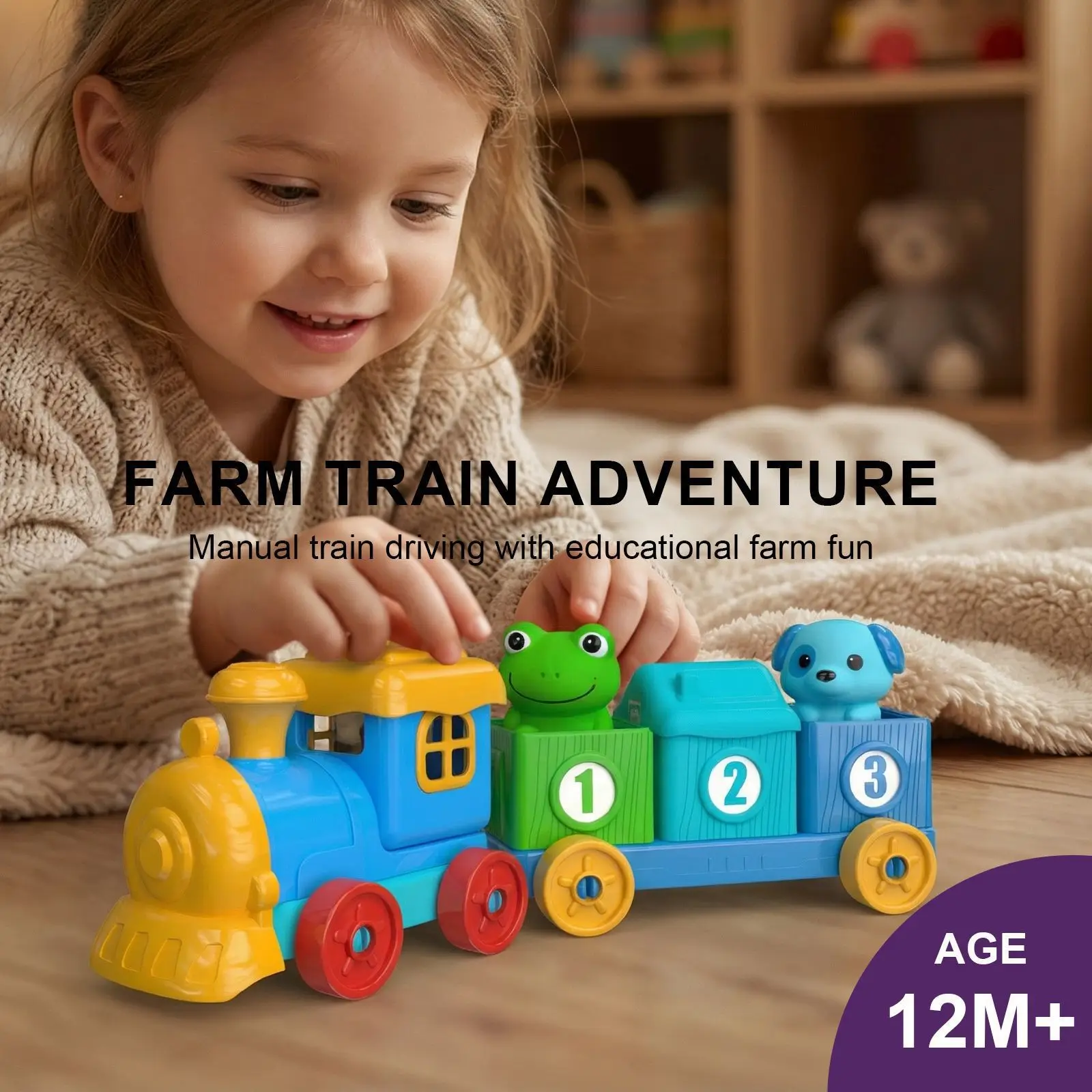 

Kids Animal Counting Train Set, Interactive Sorting Game with Farmer & Cute Animal Figures, Montessori Educational Toy for Toddl