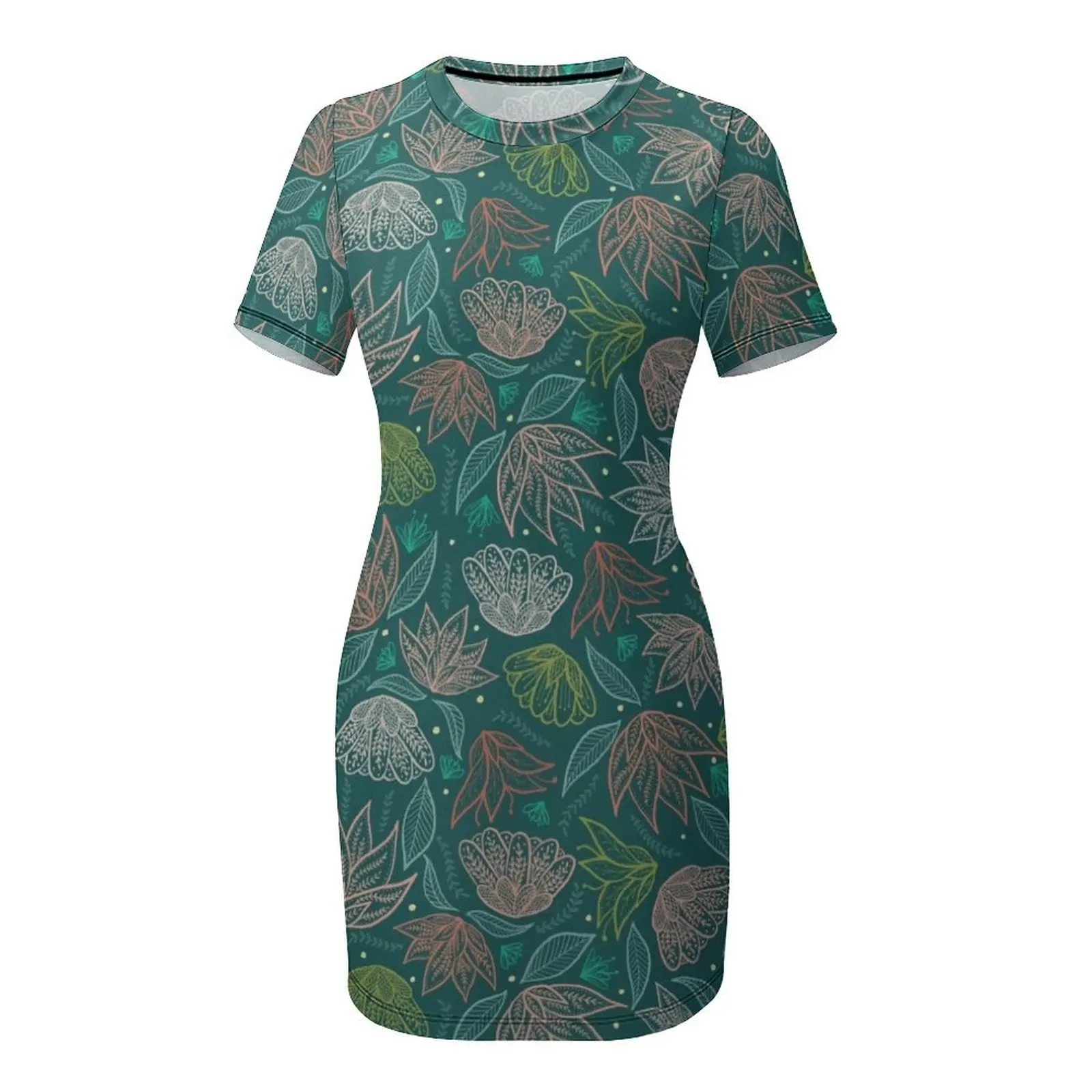 Boheemse bloemen - blauwgroen jurk met korte mouwen Dames lange jurk jurken voor prom zomer damespak Cocktail van jurken Jurk