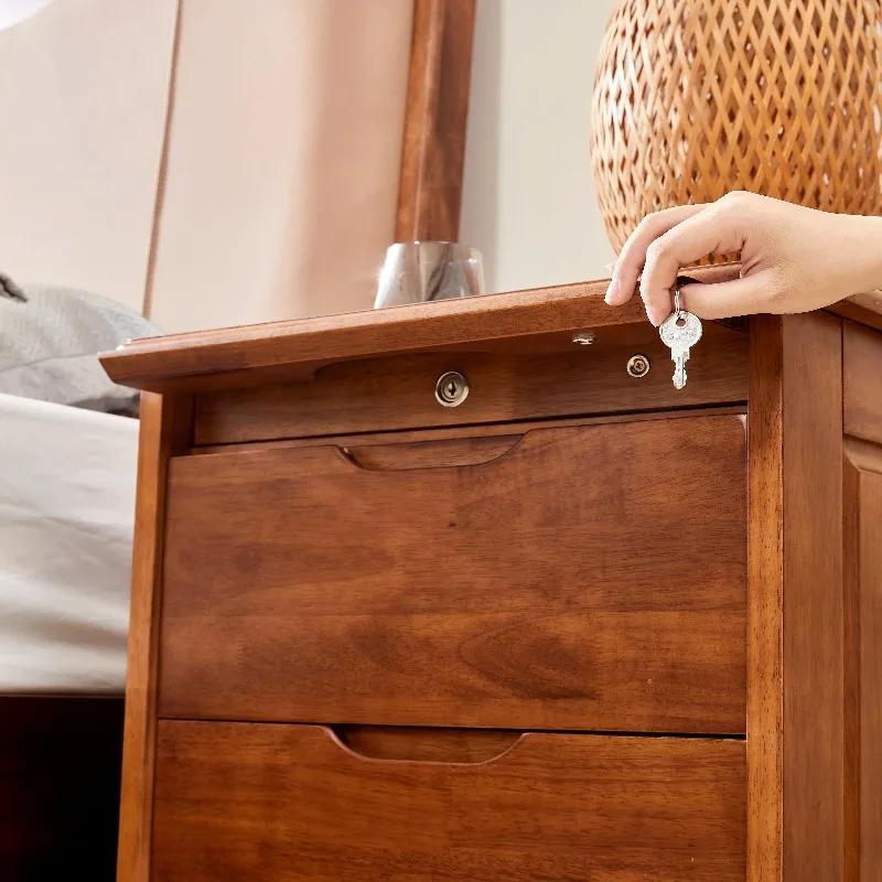 [Key lock] T01 upgrade double hidden compartment pure solid wood design large capacity storage bedside safe integrated
