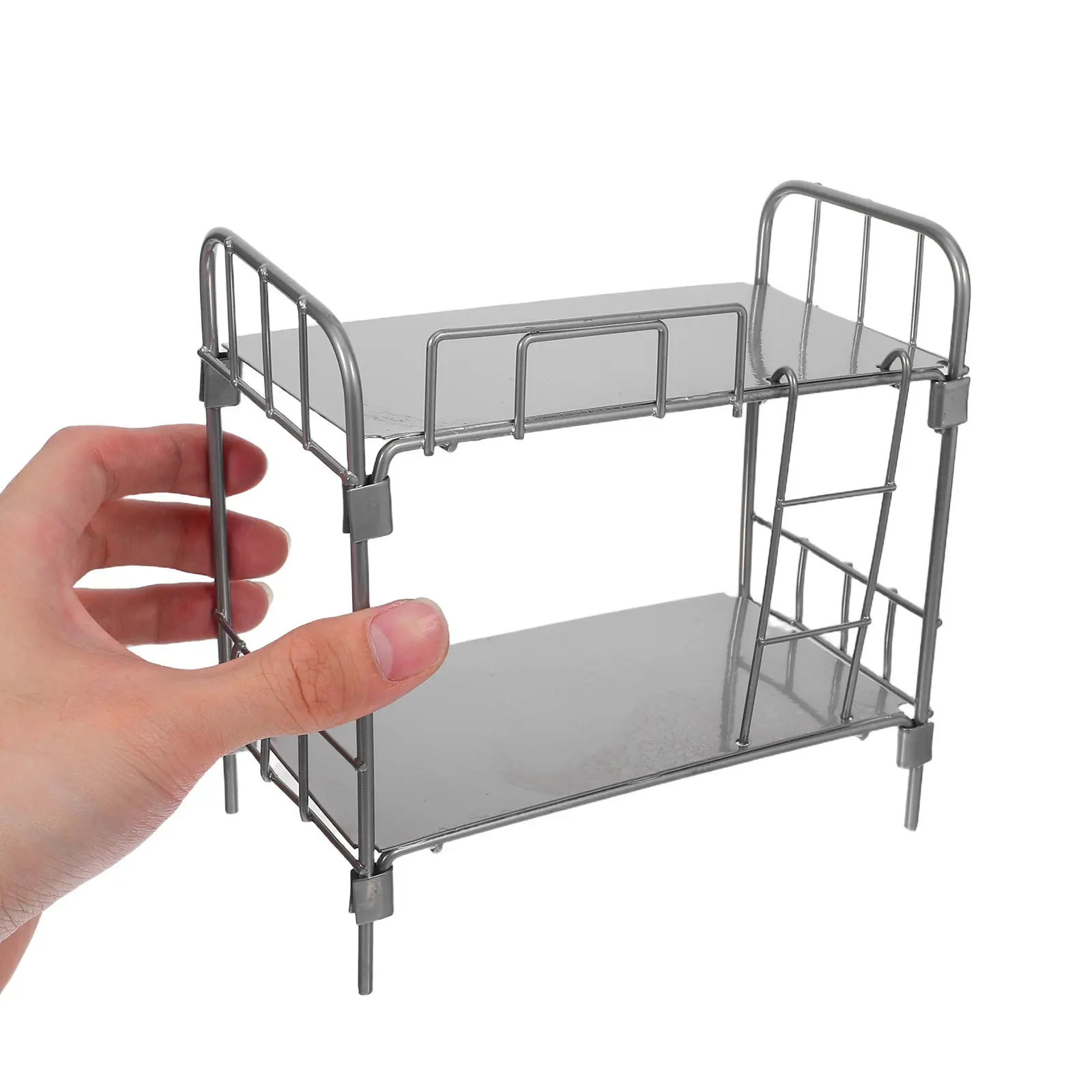 Miniature Bunk Bed Dollhouse Accessories Silver Space Saving Stackable Metal Miniature Bedroom Furniture Set Dollhouse Bed