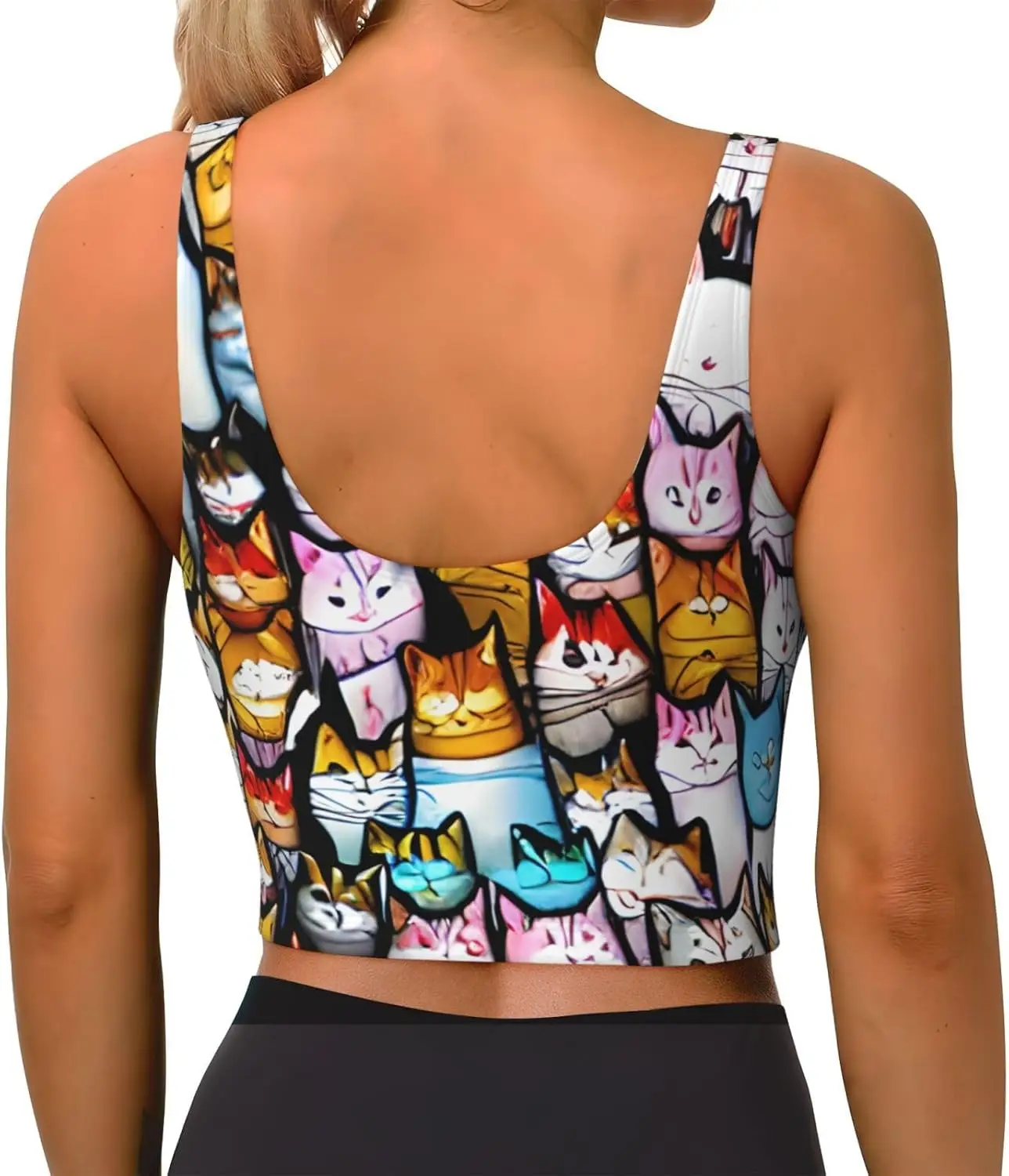 Beaucoup de chats de bande dessinée imprimer femmes sport à bretelles soutien-gorge de sport U dos soutien-gorge entraînement Yoga hauts de sport soutien-gorge sans couture