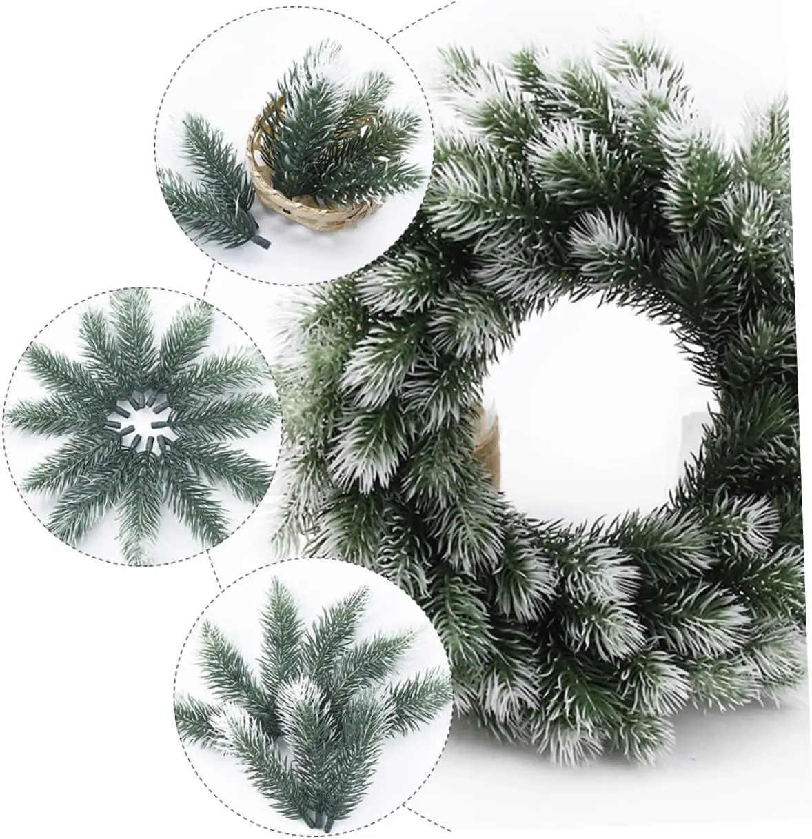 10/20PCS Weihnachten Kranz Material Künstliche Pflanzen Hochzeit Dekorative Blumen Hause Zimmer Dekor Kunststoff Kiefer Nadel Schneeflocke