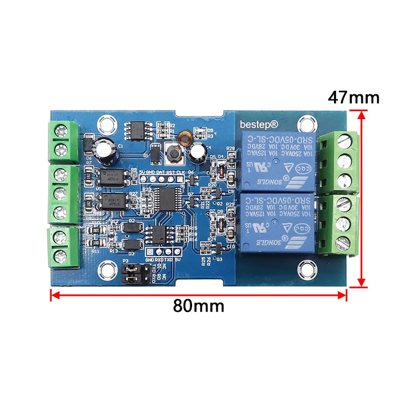 Modbus-Rtu 2 Channel 7-24V Relay Module Switch Modbus RTU Relay Output 12V Switch Input 485 Communication TTL Pin He