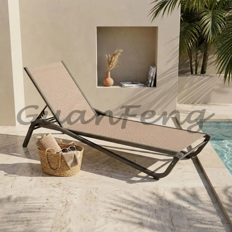 Adjustable Patio Chaise Lounge, Outdoor Sun Bed for Pool Deck, Rust-Proof Aluminum Frame, Custom Size Available