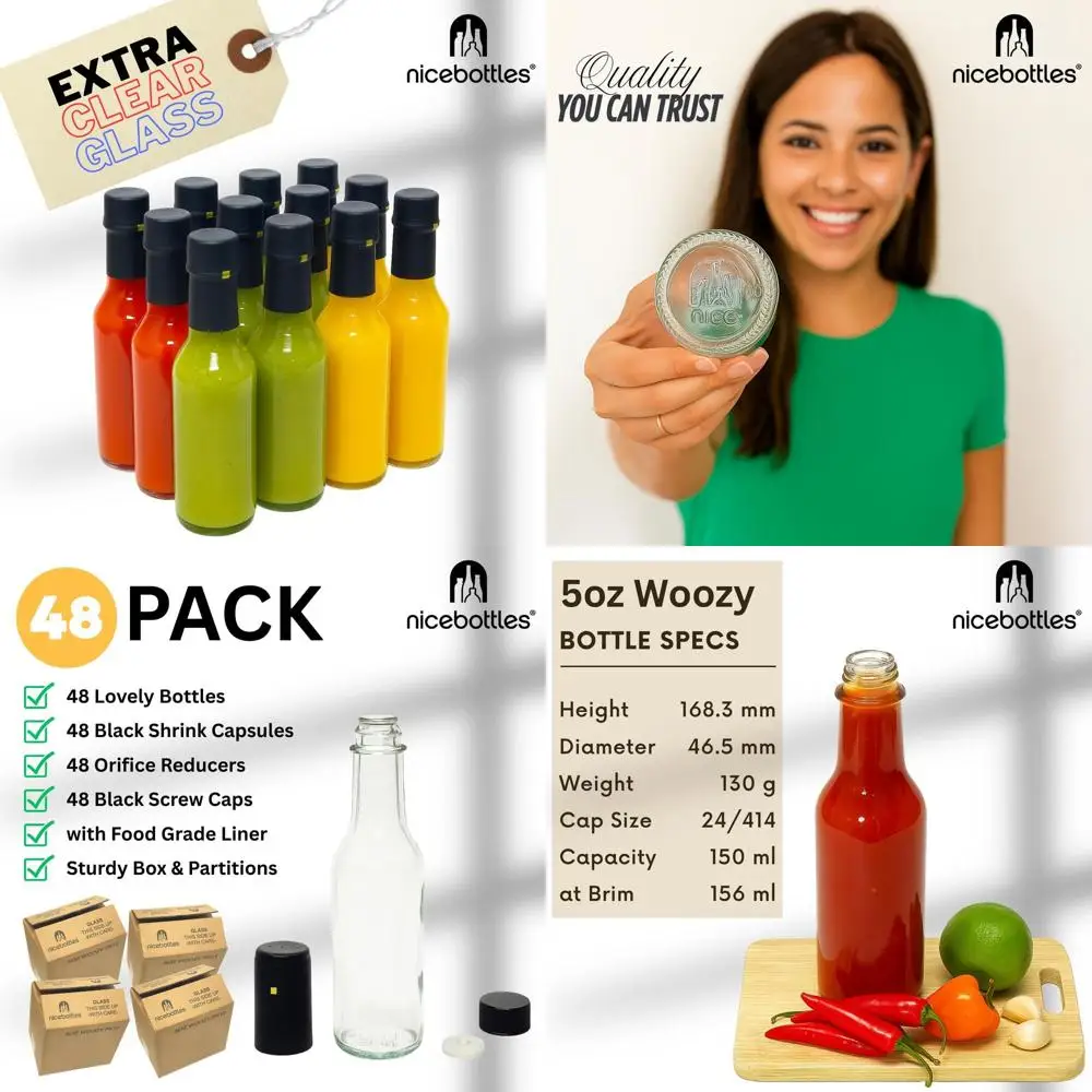 

Стеклянные бутылки-уози объемом 5 унций с термоусадочными пленками, 4 коробки, 48 штук в общем количестве