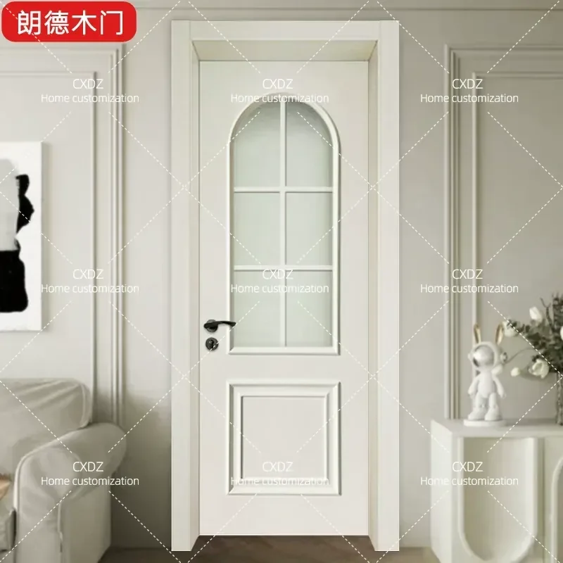 Off-white French Simple Solid Wood Multi-layer Baking Painted Wooden Door for Bedroom Study Kitchen Bathroom Household Single
