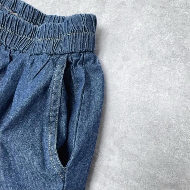 Johnature Mori Jeans mit elastischem Bund und weitem Bein, Sommer, dünn, locker, für Damen, lässig, kurze Hose, 2025, neu