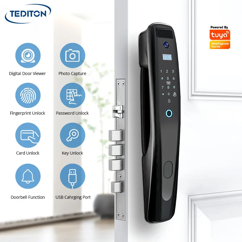 Tediton New Design Wholesale Price Outdoor Tuya App Electronic Smart Door Lock with Camera