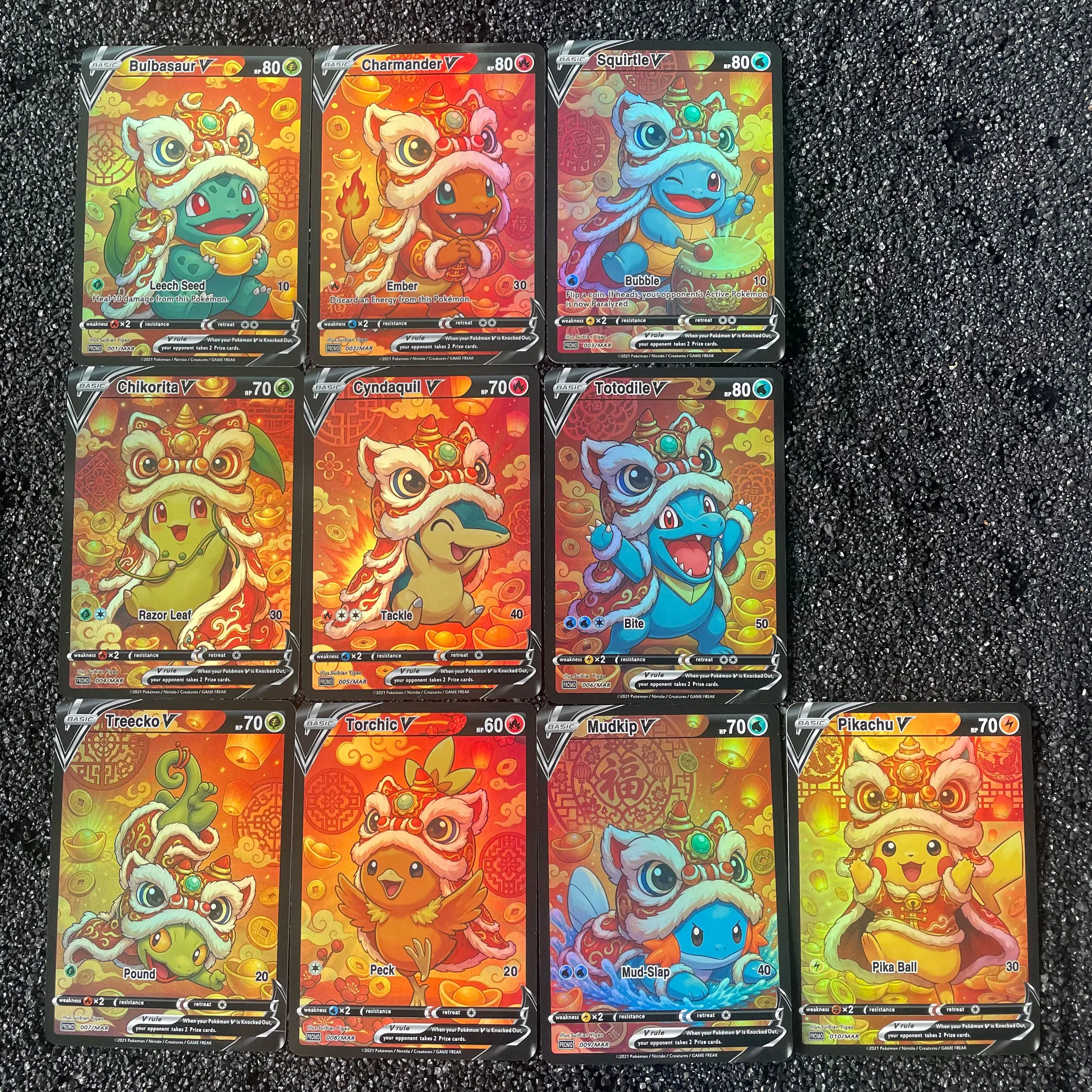 DIY English PTCG New Year Lion Dance Themed DIY Collectible Cards Charmander Squirtle Treecko Mudkip Pichu Birthday Gift