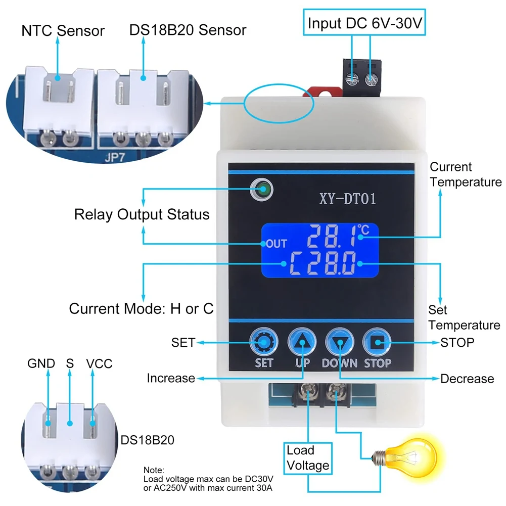 XY-DT01 Digital Temperature Controller -40-110°C Digital Micro-Digital Thermostat with LCD Display and Waterproof Sensor