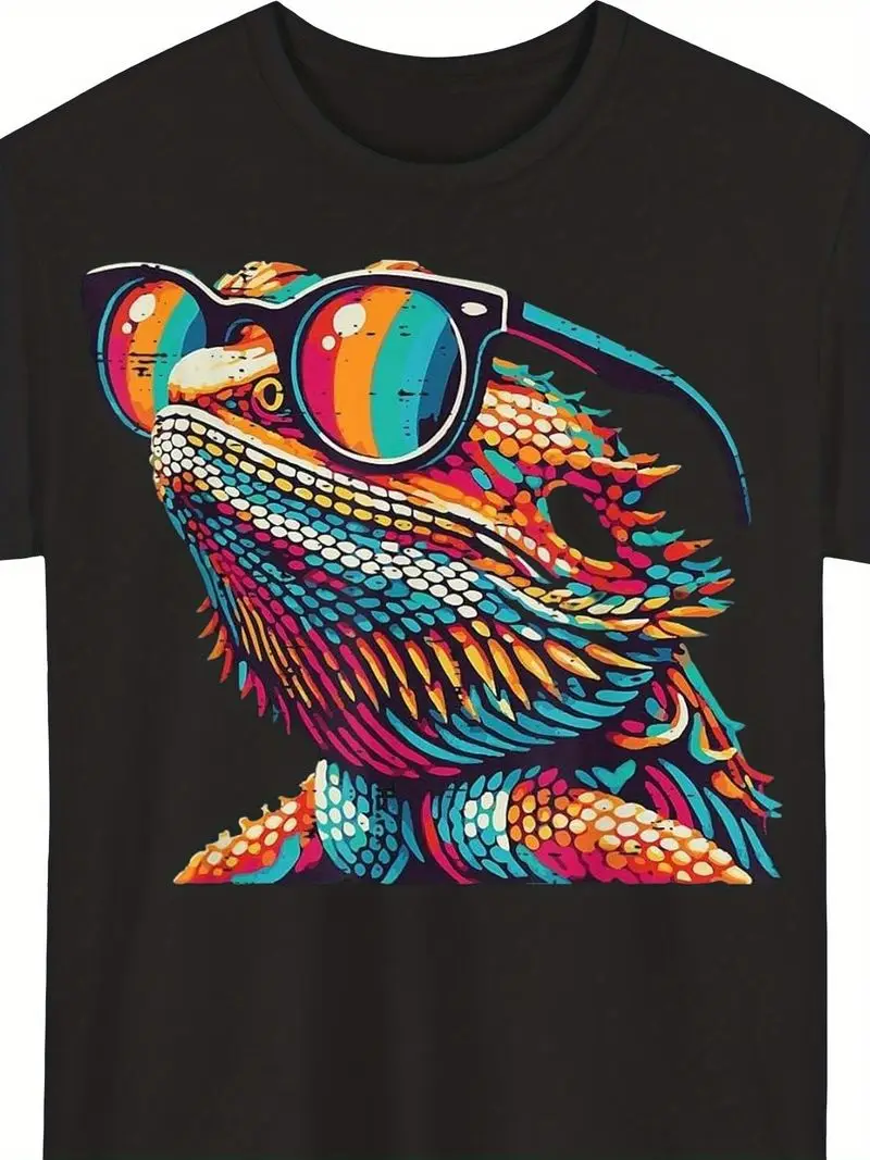 Funny Bearded Dragon Lizard With Fashion Glasses T-Shirt Unisex Casual Round Neck Short Sleeve Tee For Men Women Reptile Lover