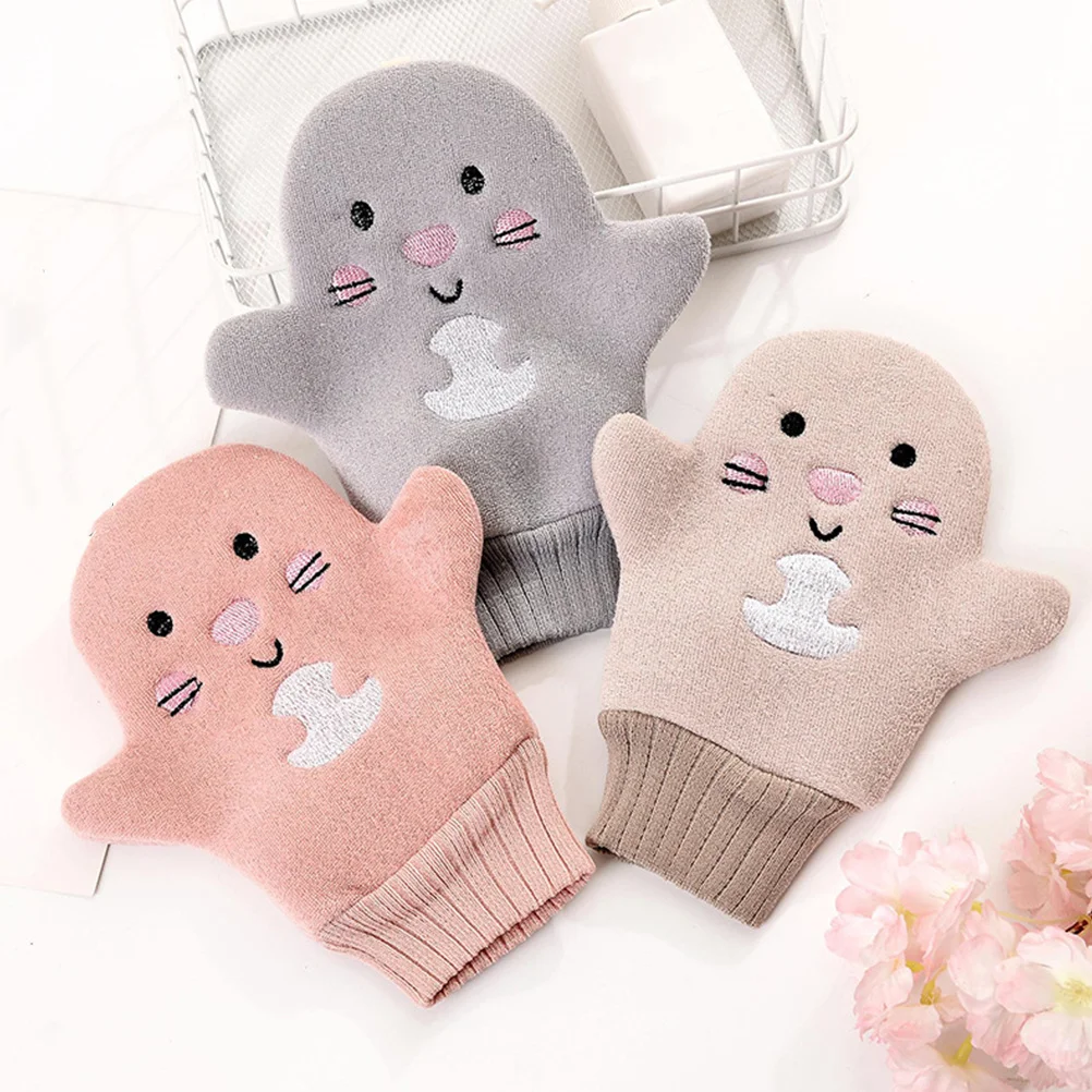 

3pcs Small Bath Mitt Reusable Cartoon Washcloth For Delicate Skin Deep Cleaning Exfoliating Body Scrubber Foaming Bathing