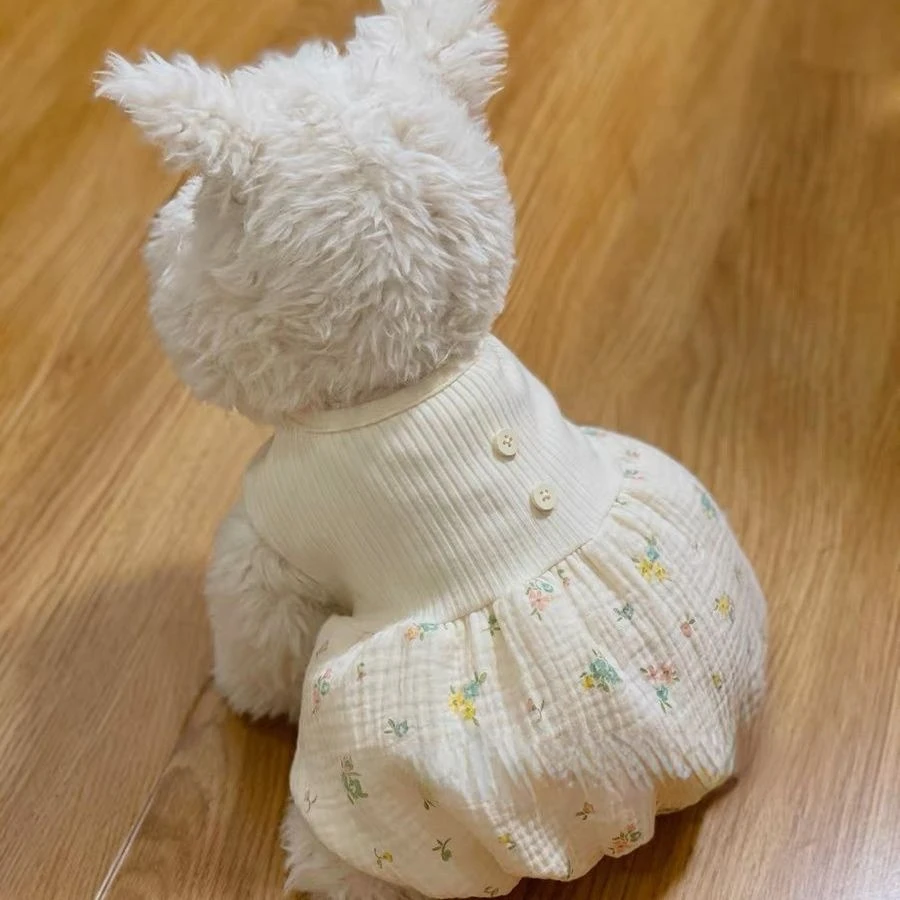 Ins Love Stitching Spring and Summer Teddy Pet Clothes Dog Bubble Pumpkin Vest Skirt Breathable Cute Vest Dog Dress Puppy