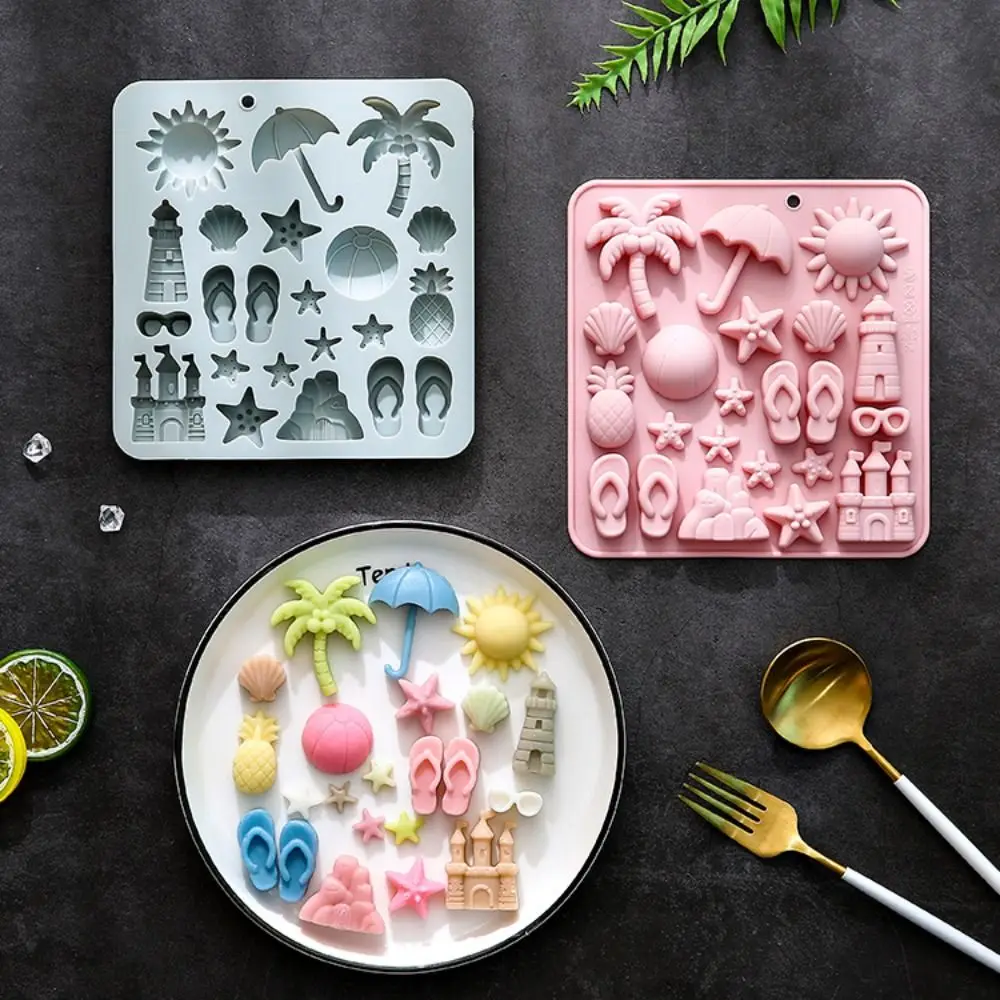 

New Silicone Summer Beach Theme Molds 3D Starfish Shells Candy Mould Tray Pineapple Coconut Tree DIY Baking Tool Dessert Mousse