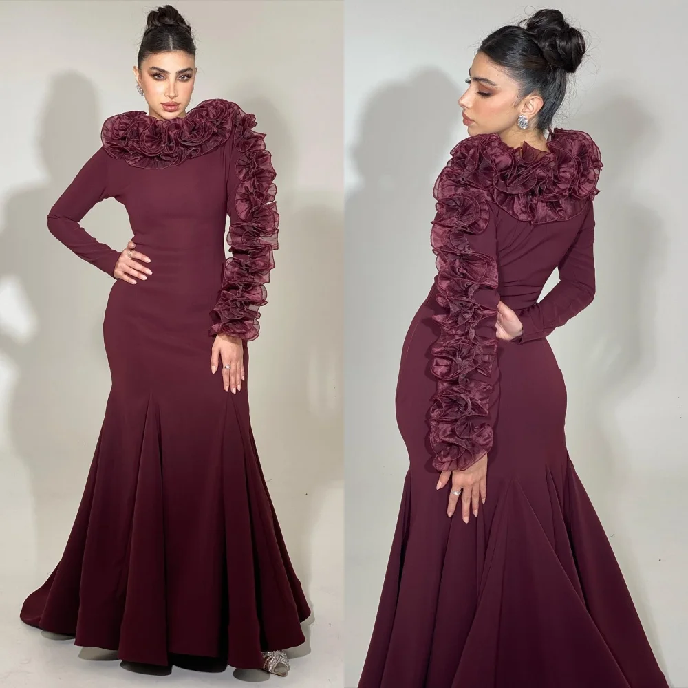 

Customized Fashion Modern Style Jersey Pleat Ruched Mermaid High Collar Long Dresses Bespoke Occasion Dresses Formal Classic