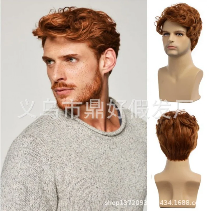 

Мужской льняной цвет, короткий вьющийся модный пушистый парик из высокотемпературного волокна